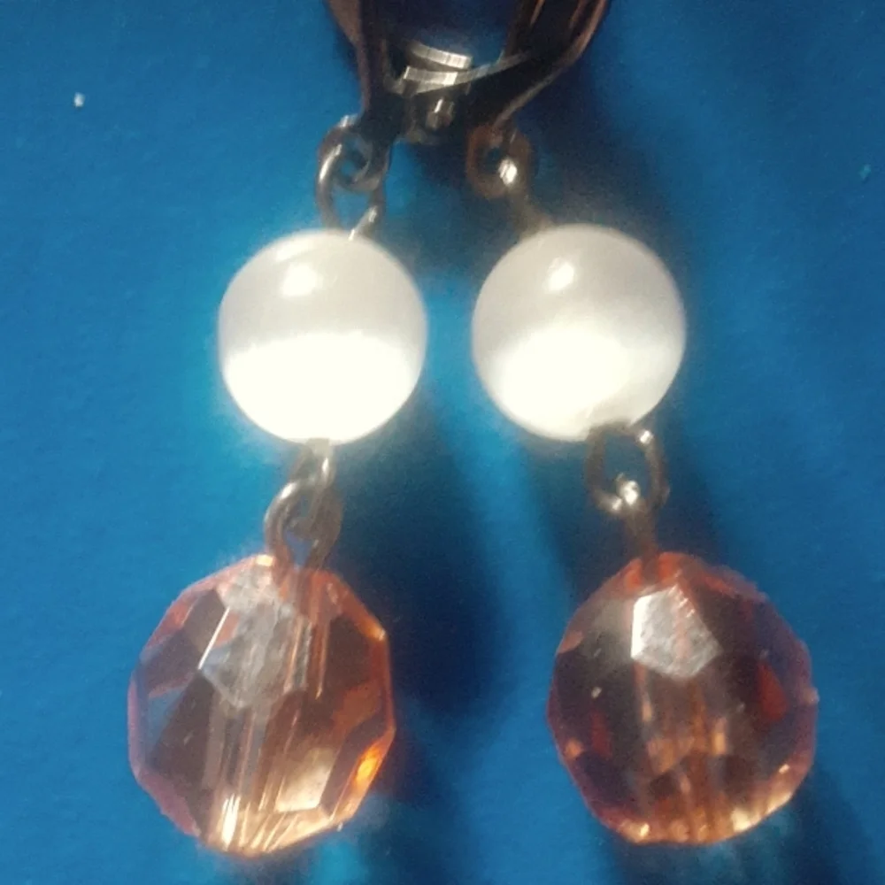Elegant White and Pink Dangle Earrings